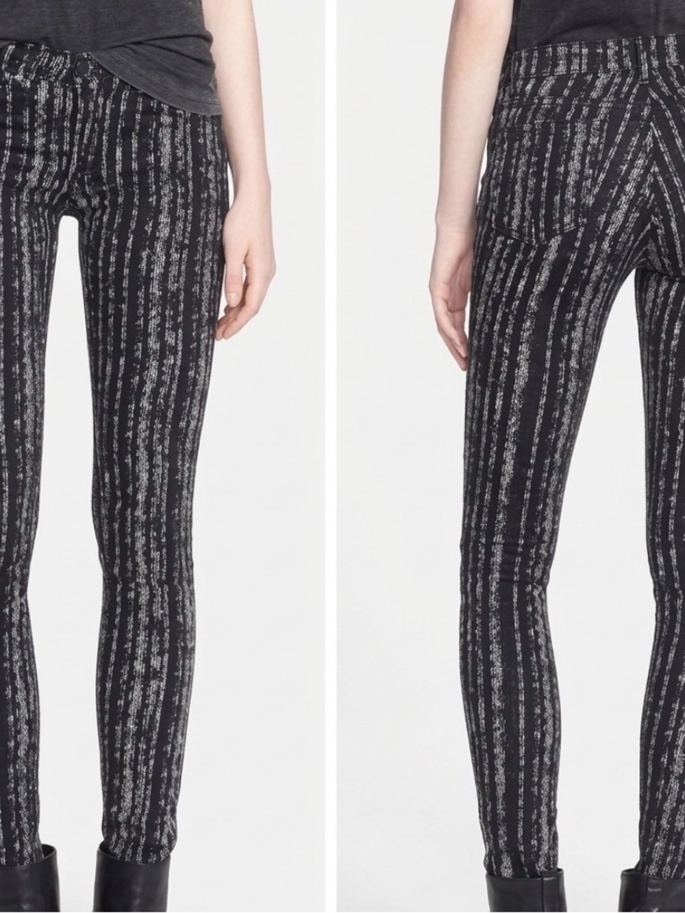 rag & bone Black & White Barcode Print Stretch Skinny Legging / Jegging Jeans